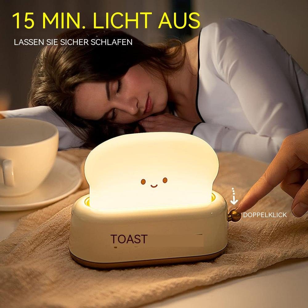 MOUTEN Nachtlicht Toaster Gelb mit niedliche Dekoration Smiley-Toast, wiederaufladbar, Licht