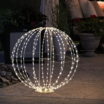 etc-shop Gartenleuchte, LED-Leuchtmittel fest verbaut, Warmweiß, LED Dekorartikel Beleuchtung Metall Kugel Silber Holz Adapter