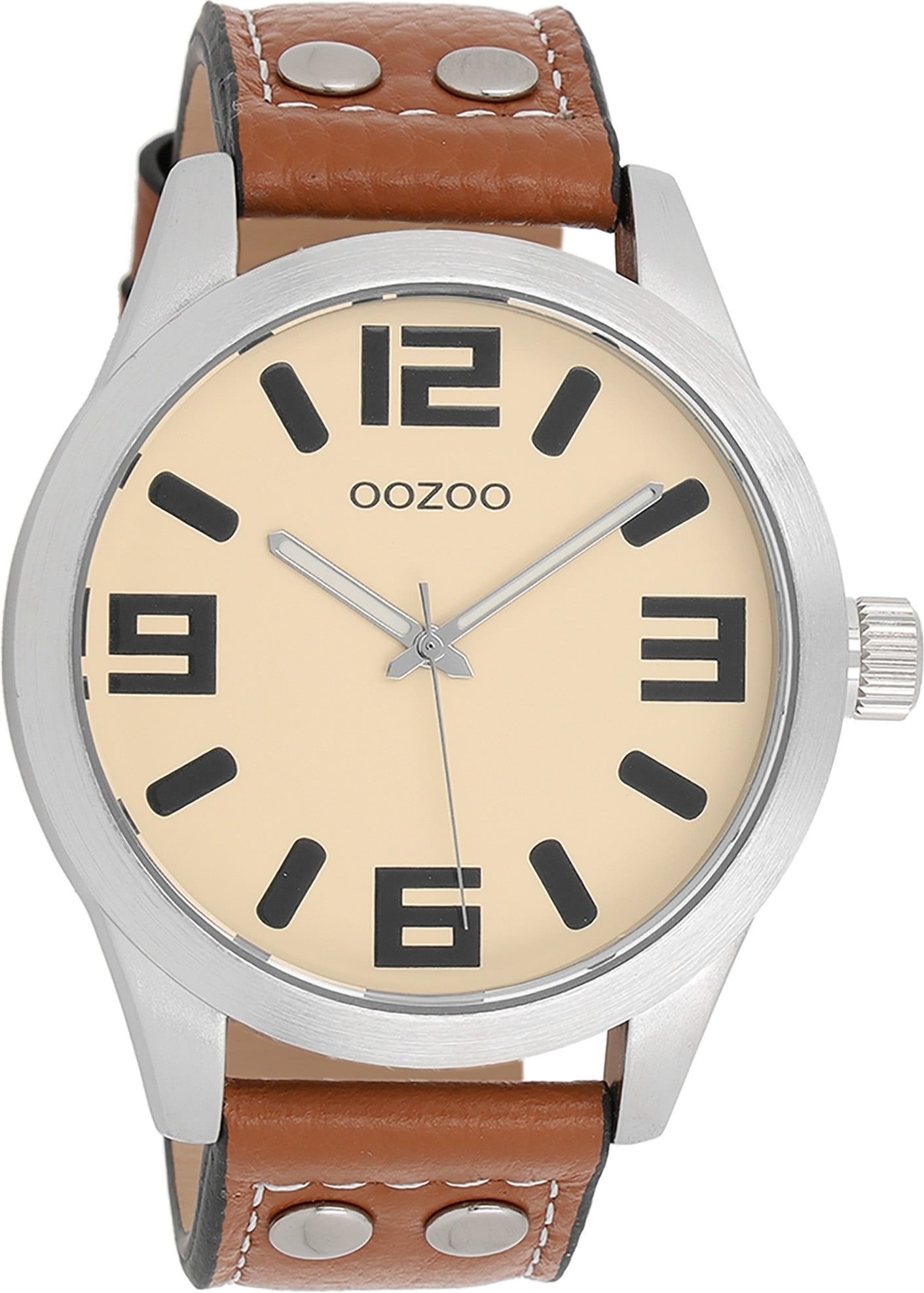 OOZOO Quarzuhr Oozoo Damen Armbanduhr Timepieces Analog, (Analoguhr), Damenuhr rund, extra groß (ca. 46mm) Lederarmband, Fashion-Style