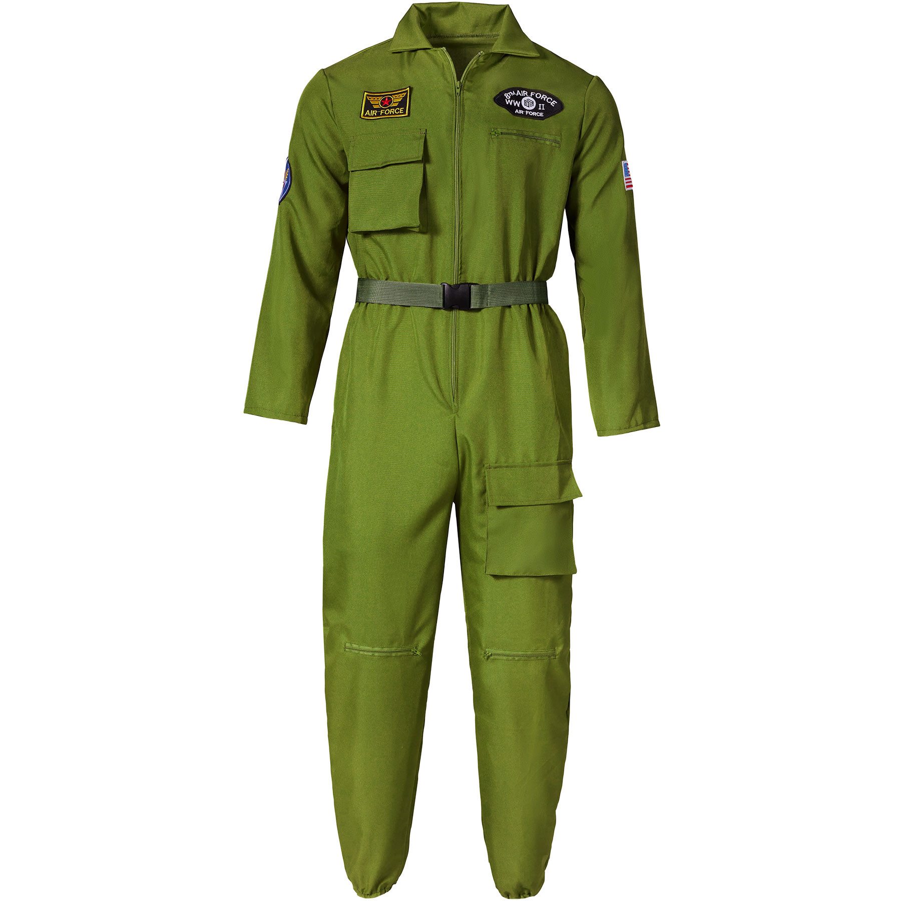 dressforfun Kostüm Pilotenanzug, auch Fliegeruniform Air Force Pilot, in grün, Gr. M, Olivgrüner Overall im typischen Air Force Stil, Aus Polyester