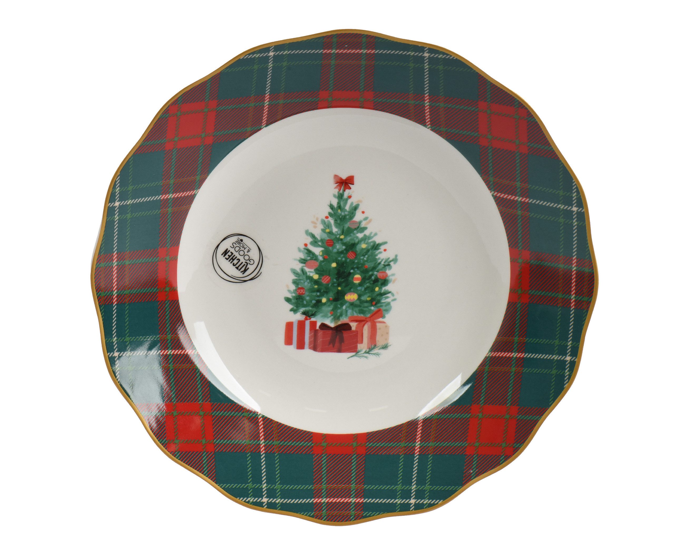 Kaemingk Müslischale, Keramik, Müslischale 22,5cm Porzellan mit Weihnachtsbaum & Karomuster Weiß