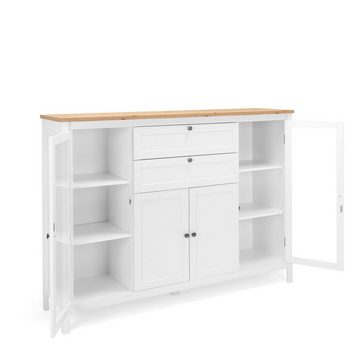 Newroom Highboard Eireen, Kommode Weiß Wildeiche Vintage Landhaus Schrank Sideboard Anrichte