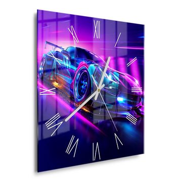 DEQORI Wanduhr 'Corvette Verfolgungsjagd' (Glas Glasuhr modern Wand Uhr Design Küchenuhr)