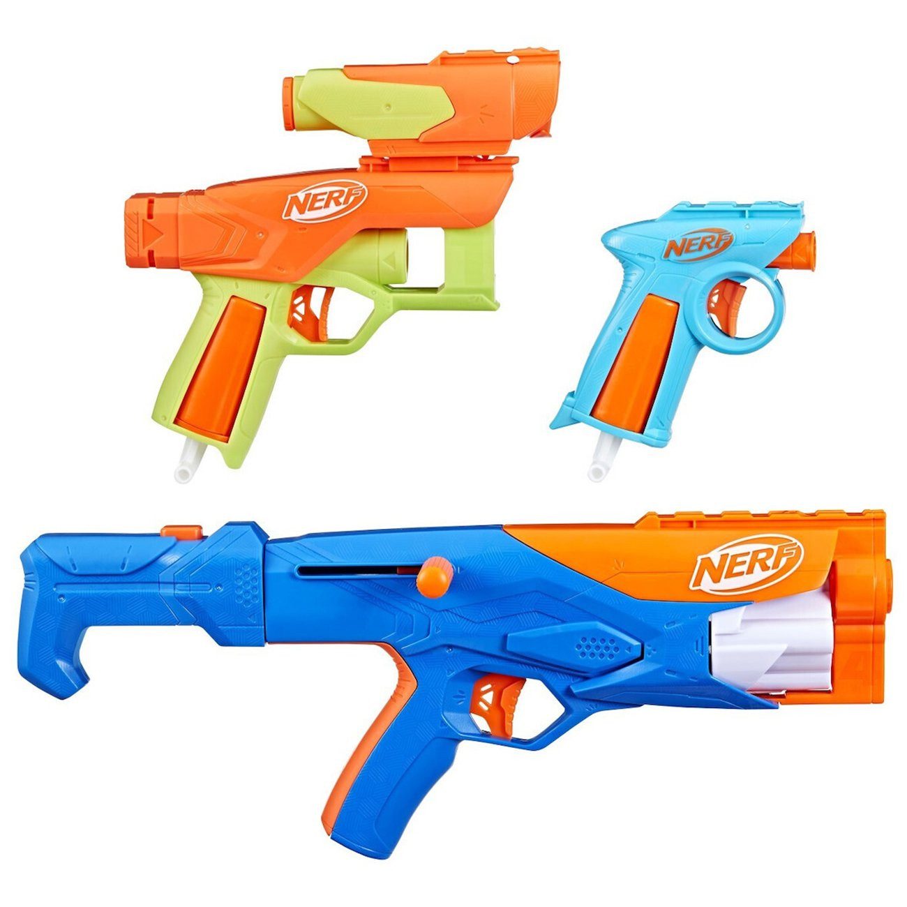 Hasbro Blaster Gear Up Pack mit 3 Blastern und 10 Kombinationen, Das vielseitige Nerf N Series Gear Up Pack enthält 3 Blaster und modu