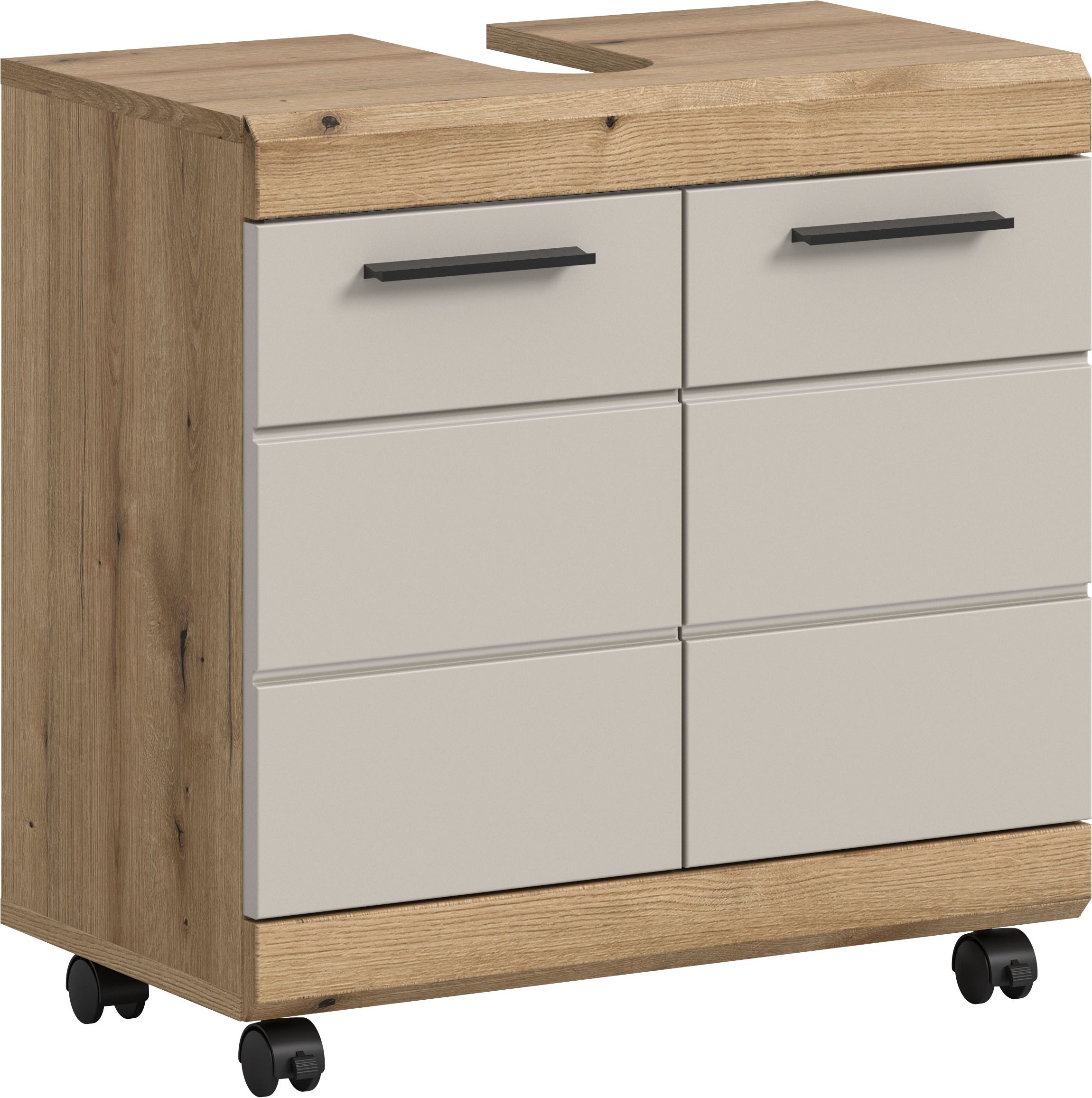 welltime Waschbeckenunterschrank SIENA, Breite 60cm, 2 Türen, auf Rollen, MDF-Front (TOPSELLER!, mit Siphonausschnitt 10x25 cm) in verschiedenen Farben erhältlich, Badmöbel, Badschrank, Kommode, Bad