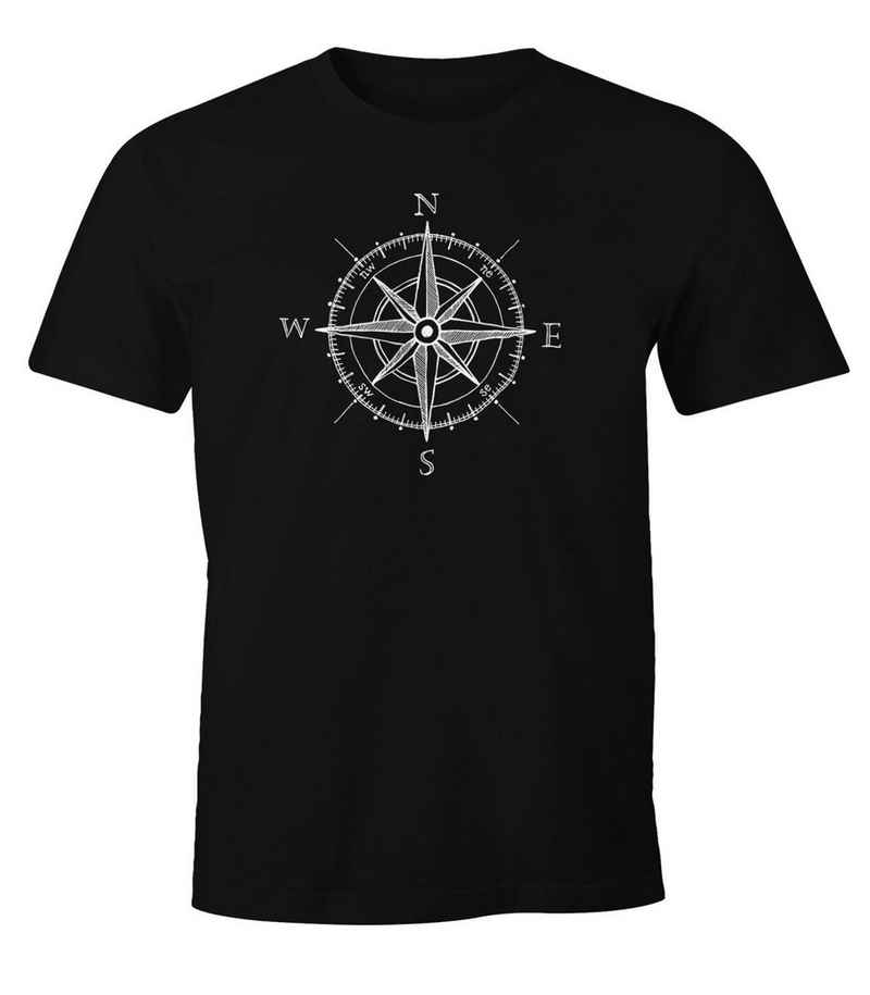 MoonWorks Print-Shirt Herren T-Shirt Wind-Rose Kompass Segeln Moonworks® mit Print
