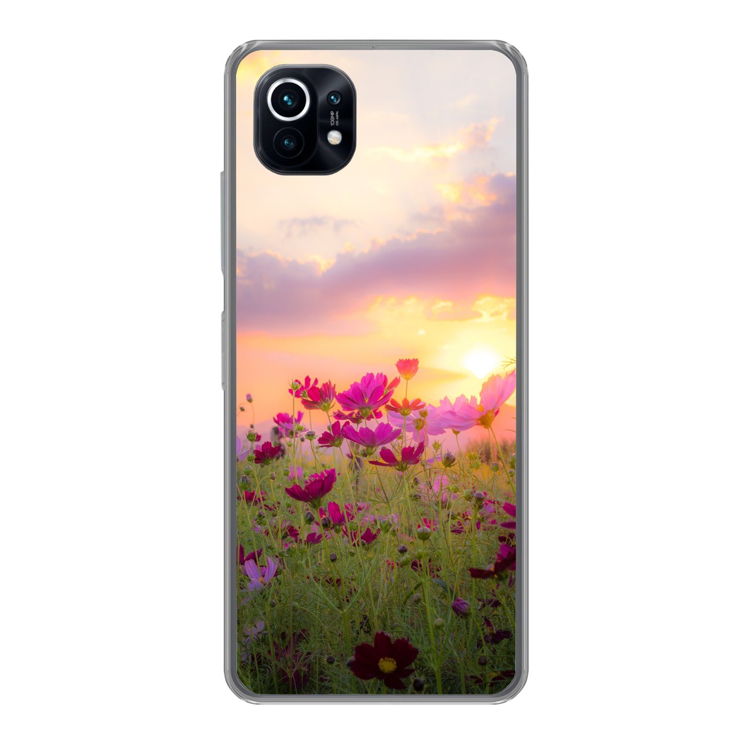 MuchoWow Handyhülle für Xiaomi Mi 11 Sonnenuntergang - Blumen - Rosa - Natur - Grün, Phone Case, Silikon, Schutzhülle Dünn