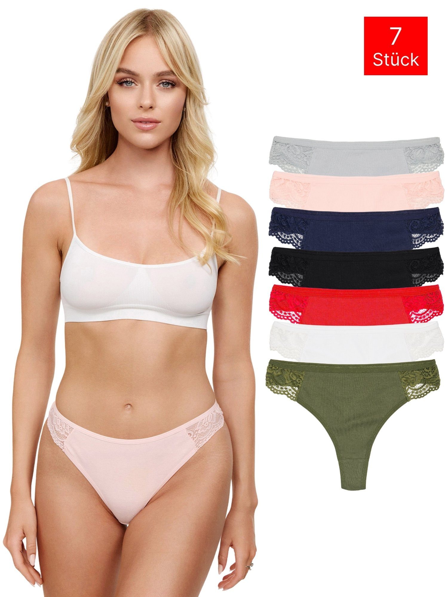 Tazzio String 7er-Pack Damen Tanga Unterhose F913 (Packung, 7-St) zeitlos und unsichtbar unter deiner Kleidung