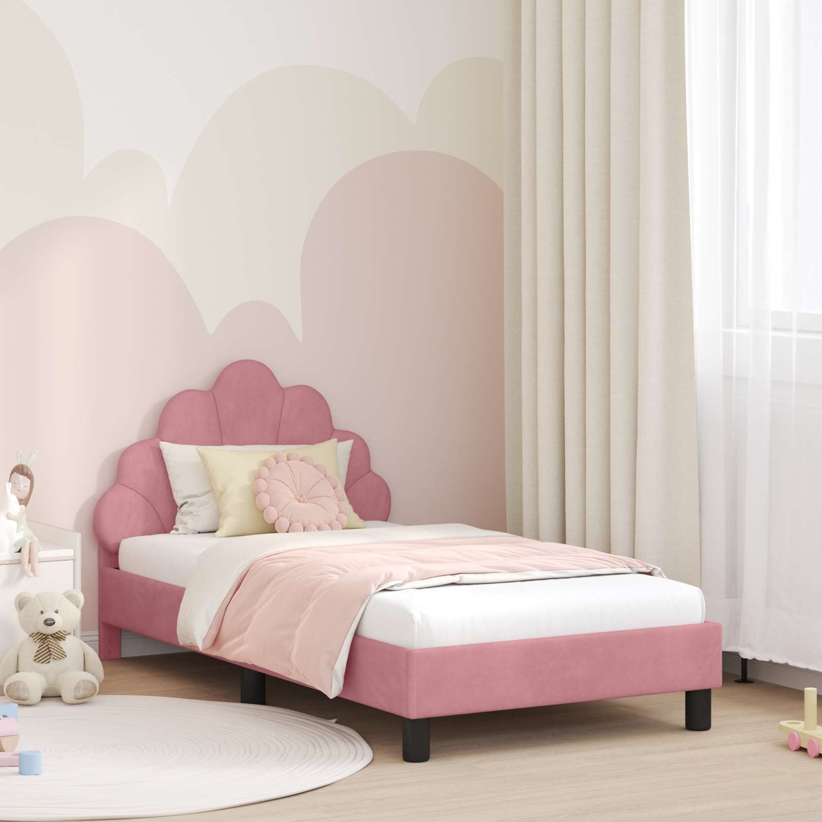 vidaXL Bett Kinderbettgestell mit Kopfteil Rosa 80 x 160 cm Samt (1-tlg) – Bild 2 von 5