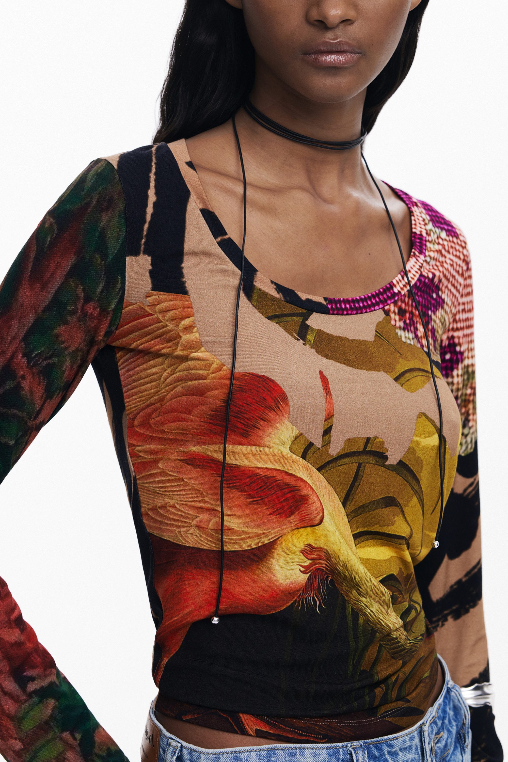 Desigual T-Shirt Stylisches Damen Langarmshirt in Braun mit Muster