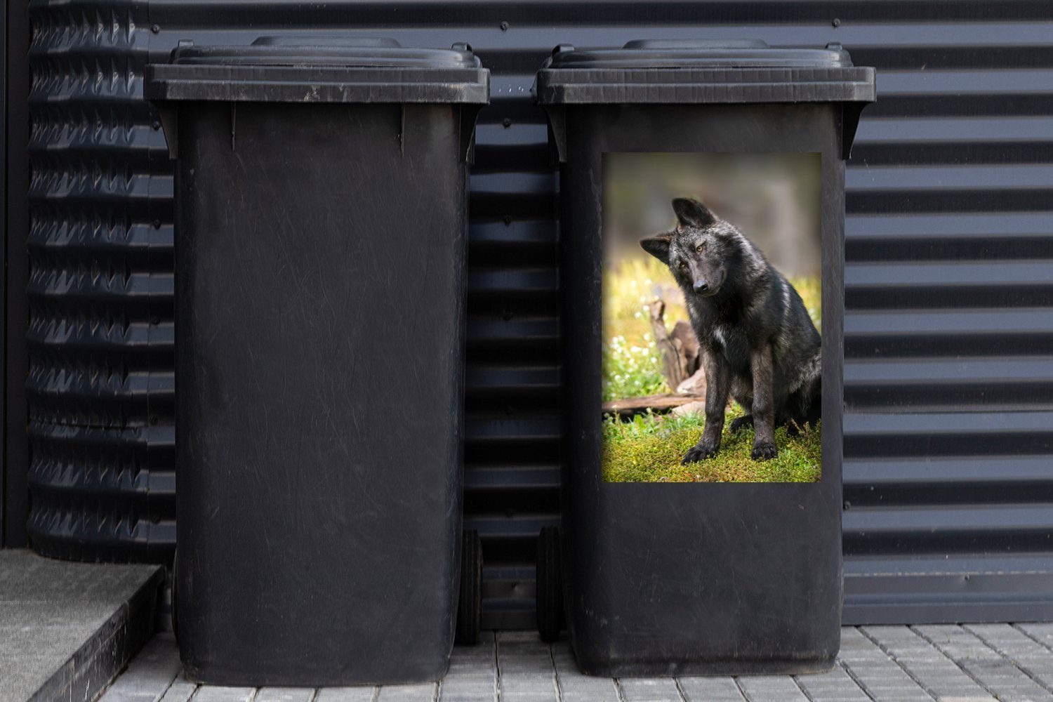 - MuchoWow St), - Wolf Abfalbehälter Gras Mülltonne, Wandsticker (1 Container, Mülleimer-aufkleber, Sticker, Schwarz