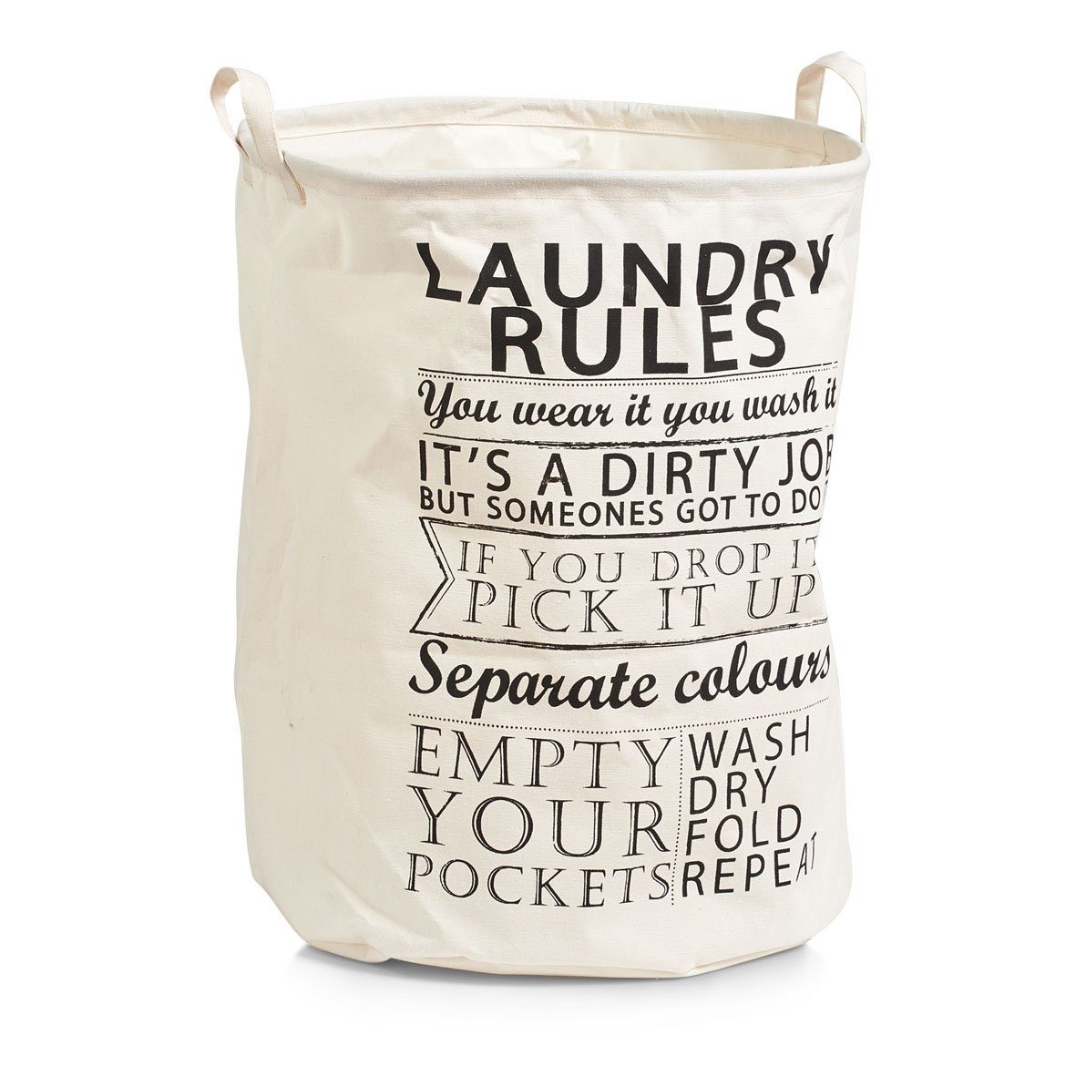 Zeller Present Wäschekorb Wäschesammler "Laundry Rules, Canvas, beige, Ø38 x 48 cm