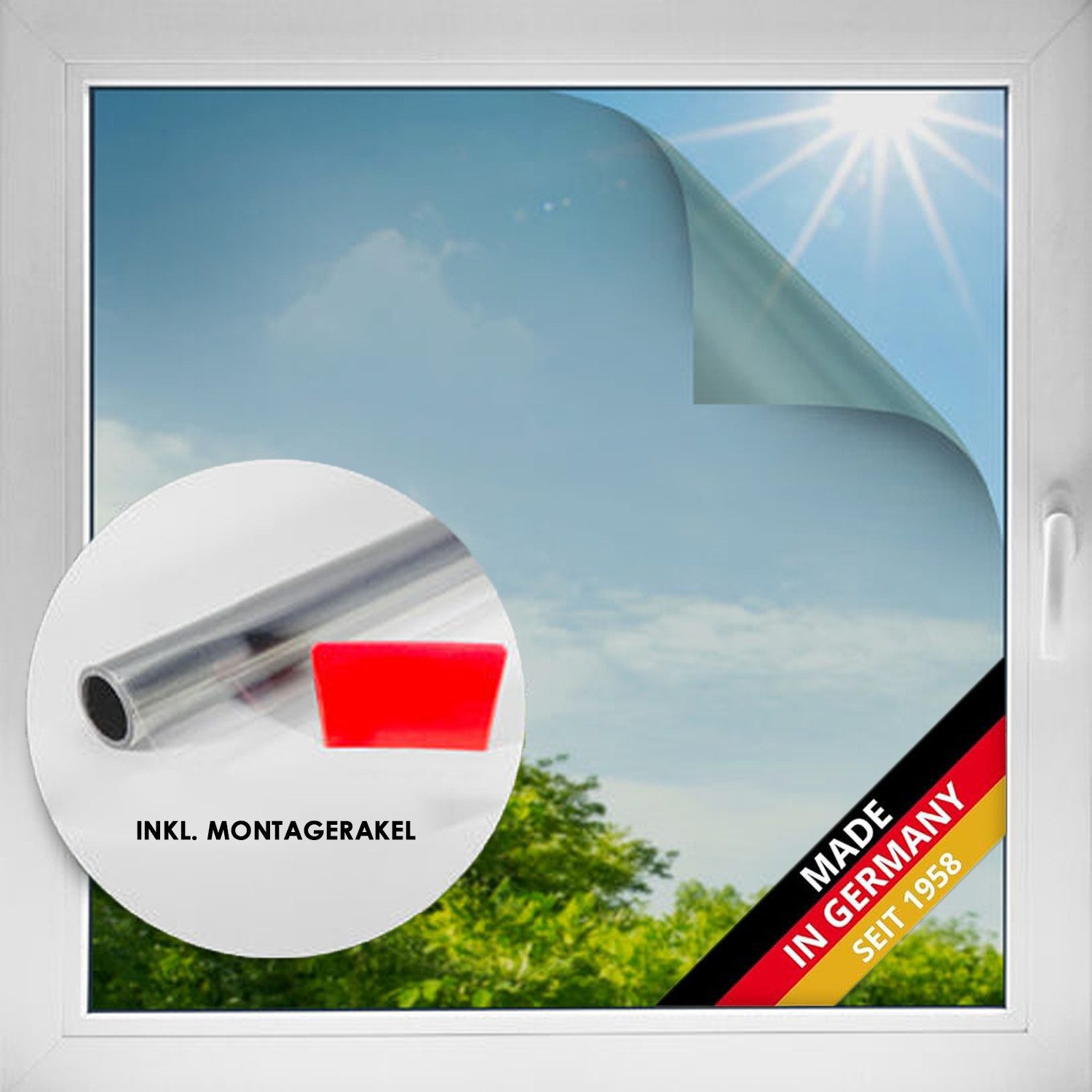 d-c-fix Sonnenschutz-Fensterfolie UV-Schutz Folie für Fenster transparent Hitzeschutzfolie, Inkl. Montagerakel, transparent, rückstandslos entfernbar & wiederverwendbar