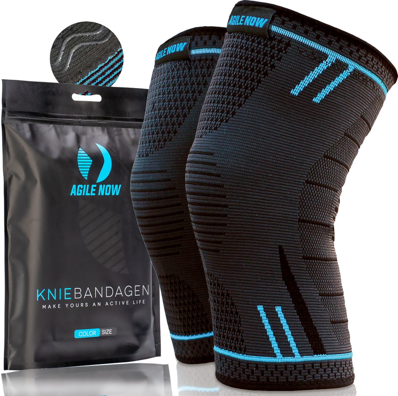 AGILE NOW Kniebandage Kniebandage Herren & Damen (Elastische Kniestütze für Sport & Fitness, Knie Bandage Paar), Atmungsaktiv & Rutschfest, Kniebandagen (Paar)