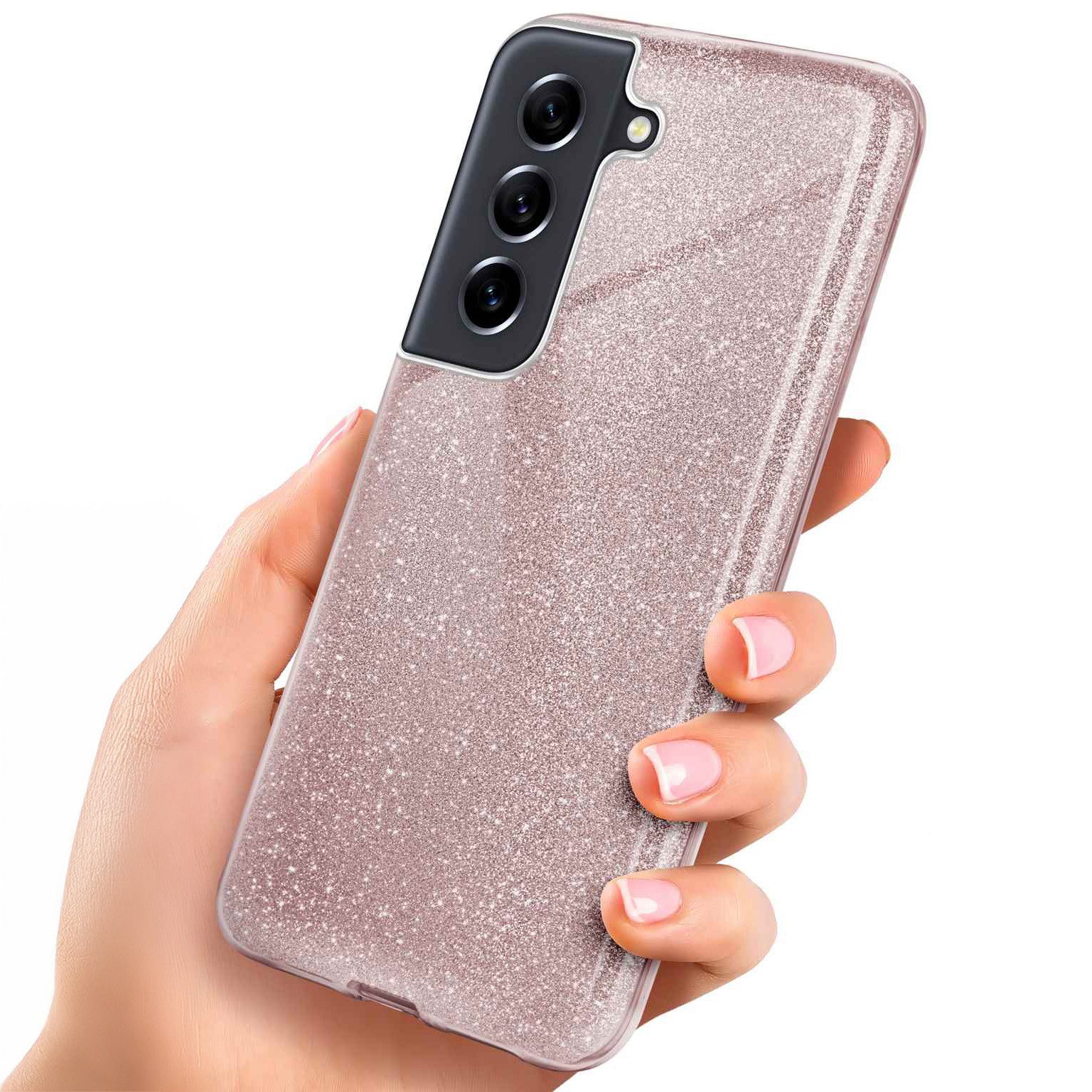 ONEFLOW Handyhülle für Samsung Galaxy S21 FE 5G Glitzer Hülle Glitter Case Rosa 6,4 Zoll, Hülle Glitzernd Dünne Schutzhülle mit Kameraschutz Frauen Glitzerhülle