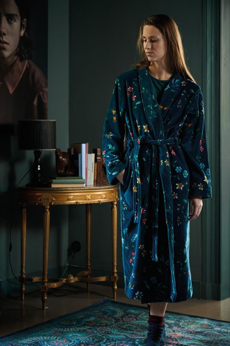 Frottee Cotton, Herren Les Morgenmantel Damen und PiP terry vel, 100% Blue Bathrobe L Dark Bademantel Fleurs Studio Dunkelblau Bademantel