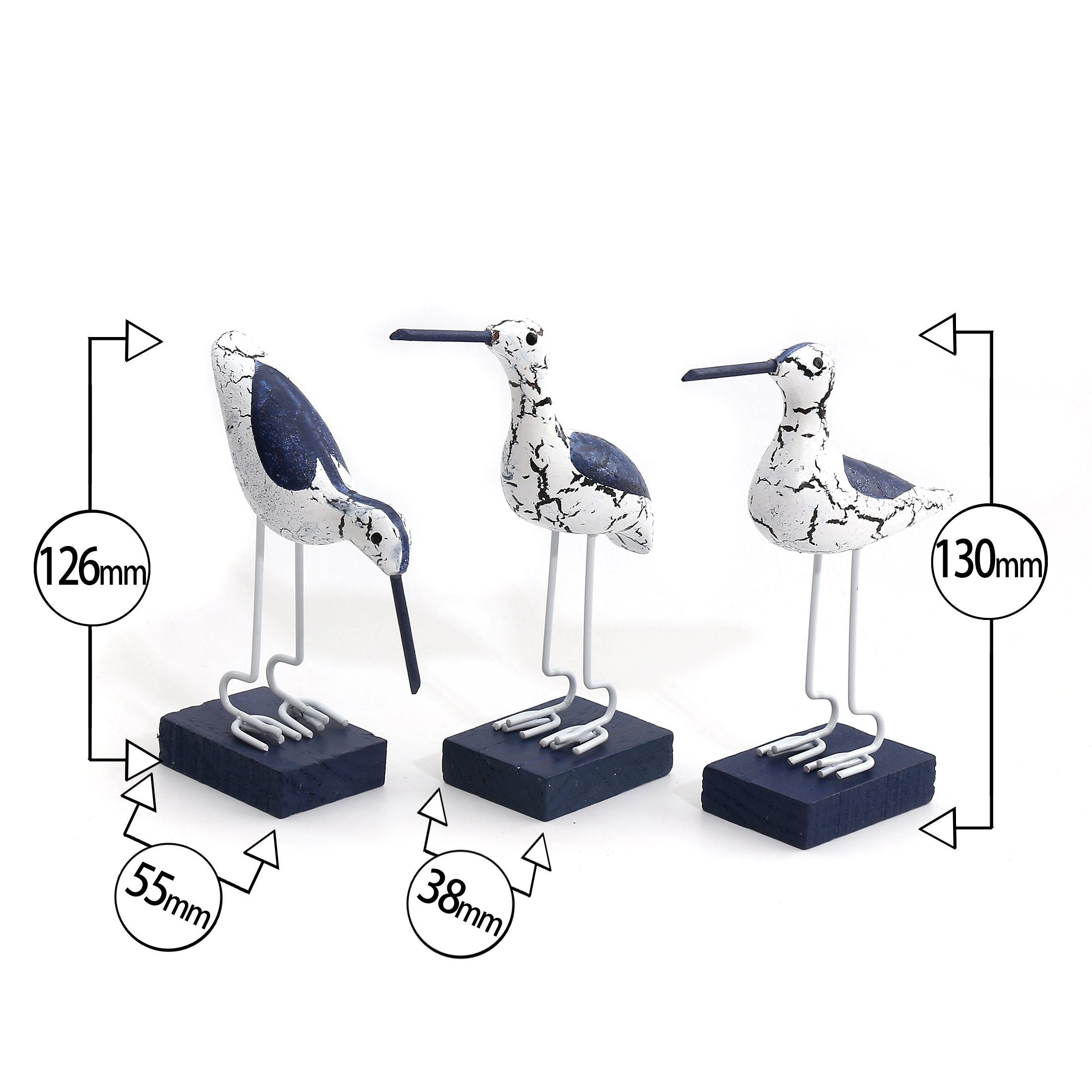 Flanacom Dekofigur Dekofiguren Set Holz- Badezimmer Deko Reiher (Set, 3-tlg)