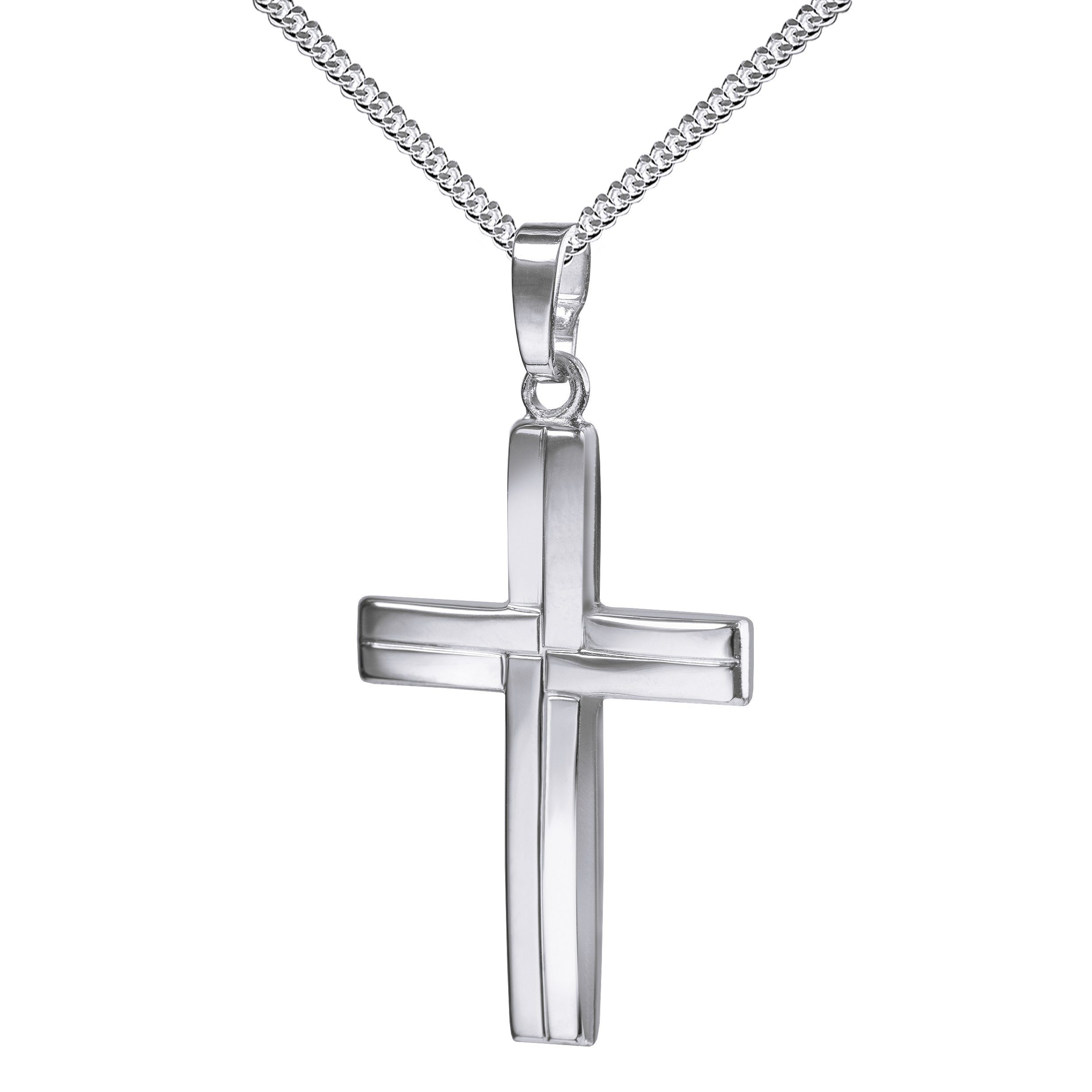 JEVELION Kreuzkette Kreuzanhänger 925 Silber - Made in Germany (Silberkreuz, für Damen und Herren), Mit Silberkette 925 - Länge wählbar 36 - 70 cm oder ohne Kette.