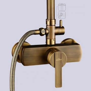 AuraLum pro Duschsystem Duscharmatur Retro mit Armatur aus Antik höhenverstellbar Duschsäule
