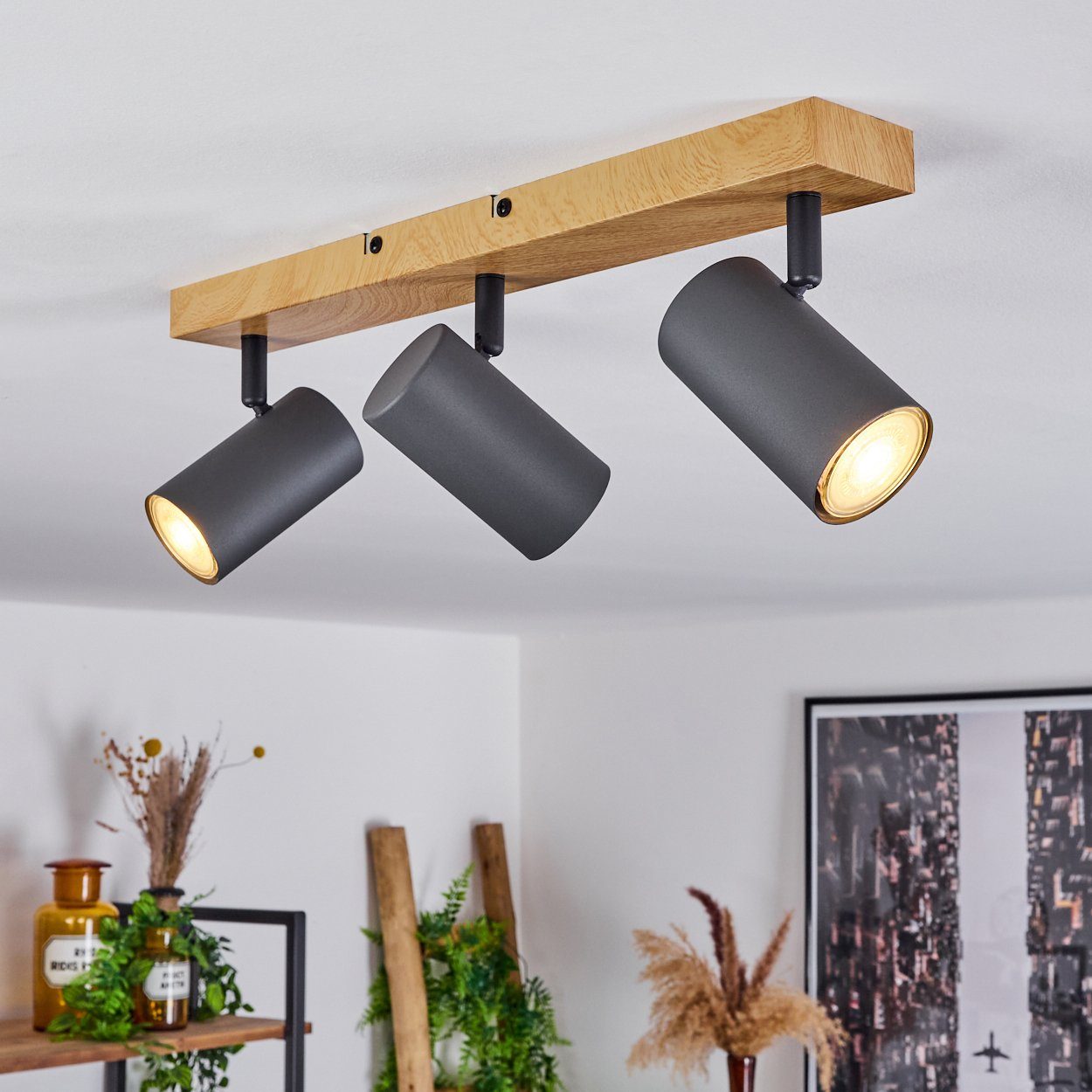 verstellbaren »Gambellara« Deckenleuchte Deckenlampe Holzoptik/Schwarz/Anthrazit, hofstein in Metall Leuchtmittel, 3xGU10 ohne Spot aus Strahlern, mit