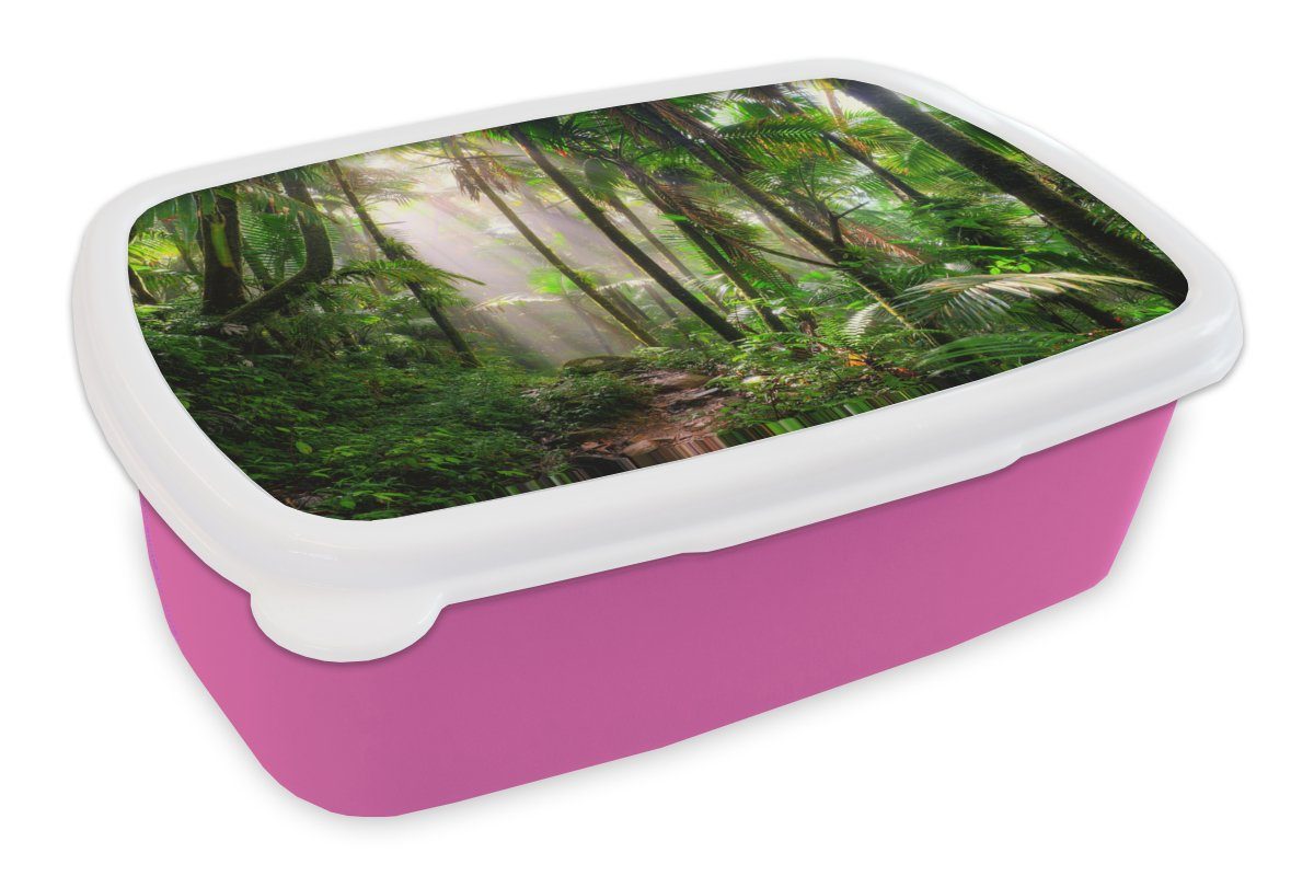 MuchoWow Lunchbox Dschungel - Palme - Kröte - Jungen - Mädchen - Kinder, Kunststoff, (2-tlg), Brotbox für Erwachsene, Brotdose Kinder, Snackbox, Mädchen, Kunststoff rosa