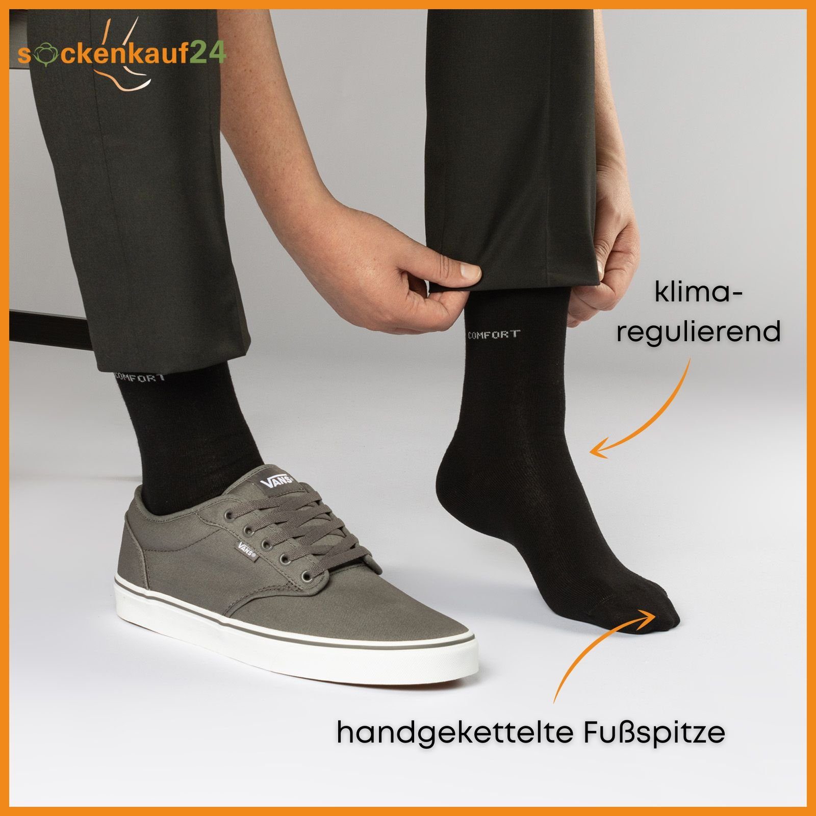 sockenkauf24 Komfortsocken 10 Paar Damen & Herren Comfort Socken (10xSchwarz, 47-50) ohne Gummibund & ohne Naht Baumwolle Komfortbund - 13100