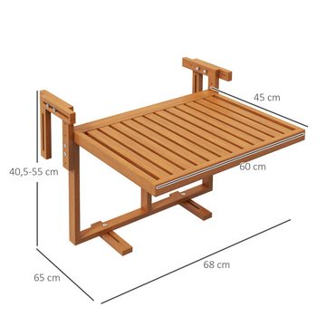 Outsunny Balkonhängetisch Balkontisch zum Einhängen (Hängetisch, 1-St., Beistelltisch), für Terrasse, Garten, Kiefer, 68 x 65 cm, Teak