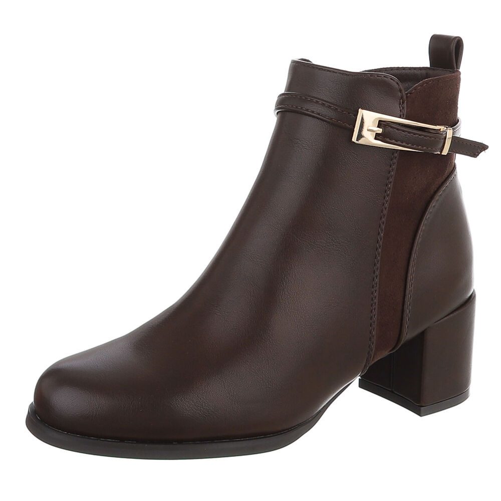 Damen Stiefelette mit Blockabsatz und Schnallenriemen Stiefelette