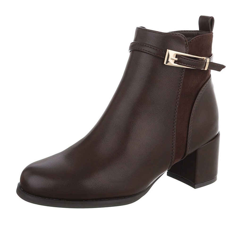 Ital-Design Damen Stiefelette mit Blockabsatz und Schnallenriemen Stiefelette (92125610) Blockabsatz Stiefeletten in Braun