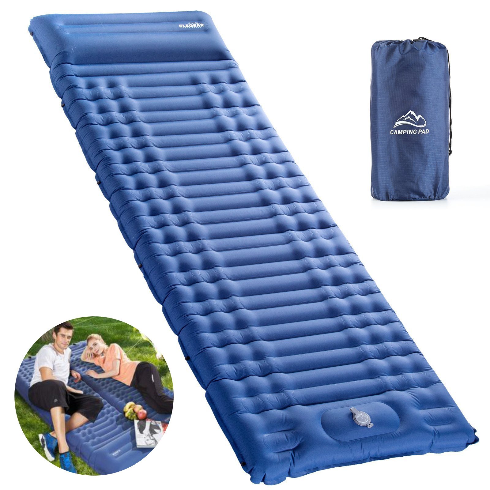 Elegear Isomatte Outdoor 12/14cm Campingmatte, 195×65/138CM isomatte selbstaufblasend, (1-tlg), mit Fußpumpe, leicht zu tragen, camping zubehör, für Wandern, Zelt