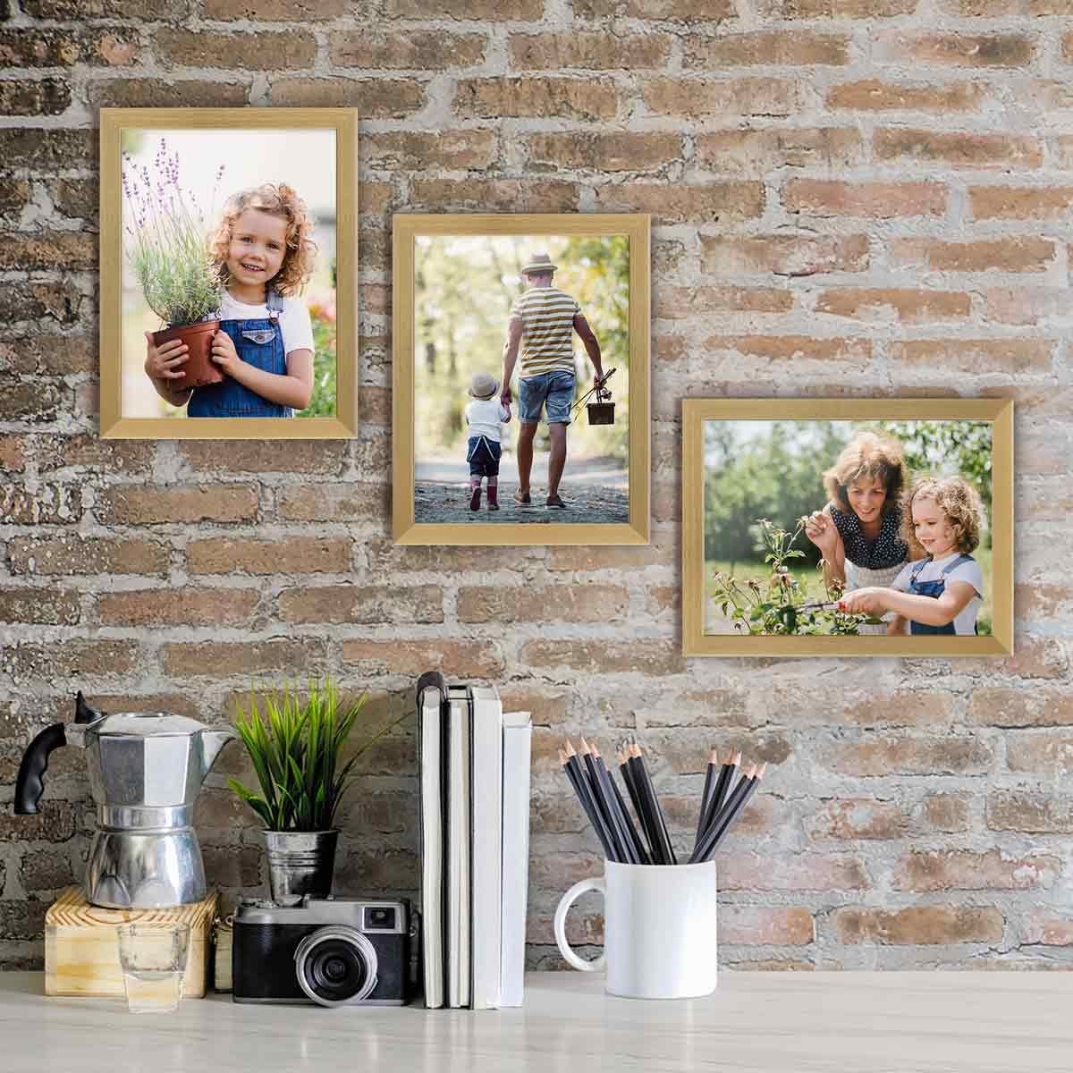 PHOTOLINI Bilderrahmen 3er Set, Zubehör mit Gold extra MDF-Holz, stabiles Acrylglas