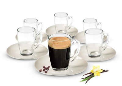 Sendez Espressotasse »12tlg Espressotassen mit Porzellan Teller Kaffeegläser Mokkatassen«, Glas