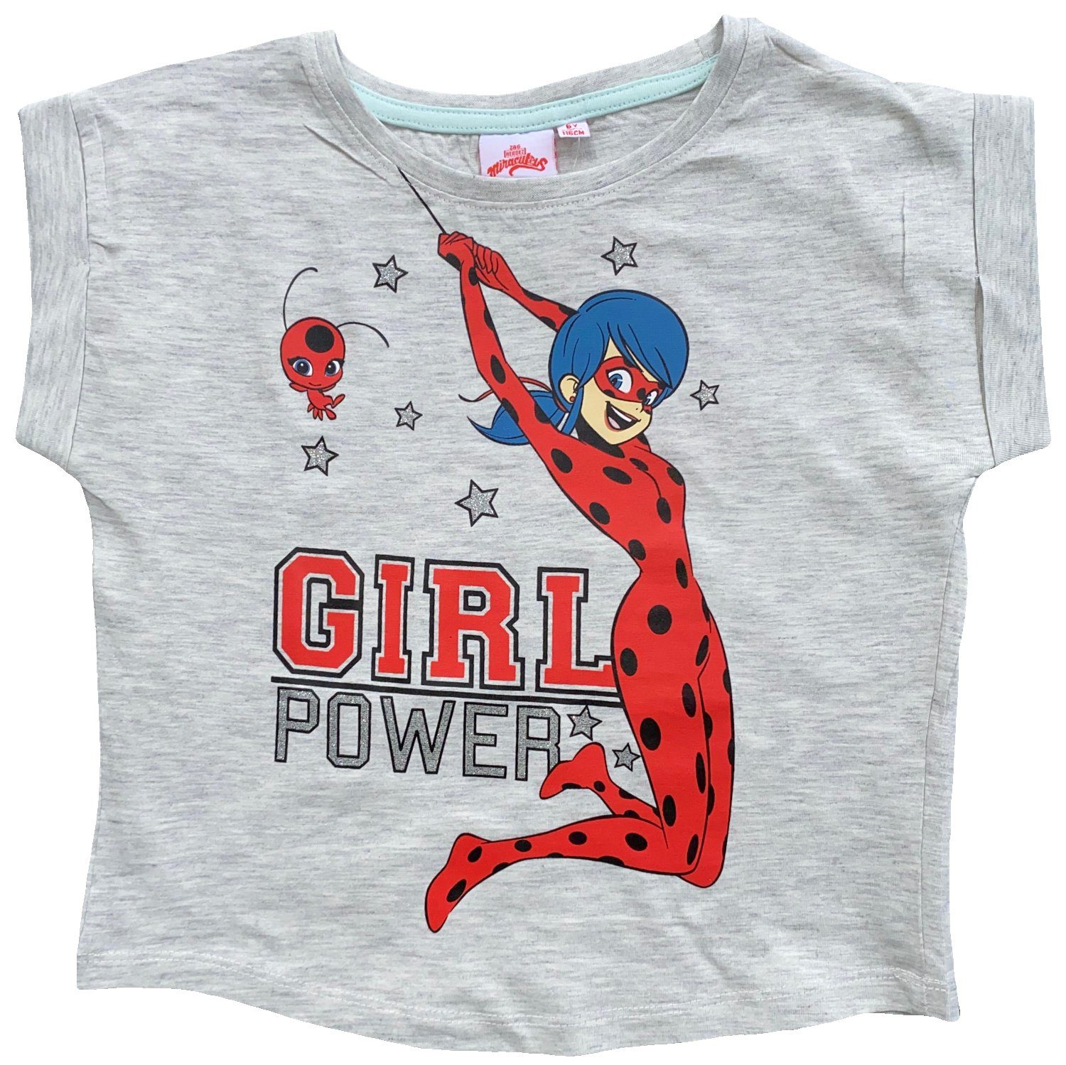 Ladybug Hellgrau 110 Mädchen Ladybug T-Shirt Print-Shirt 140 116 Miraculous Sky - 128 Schwarz