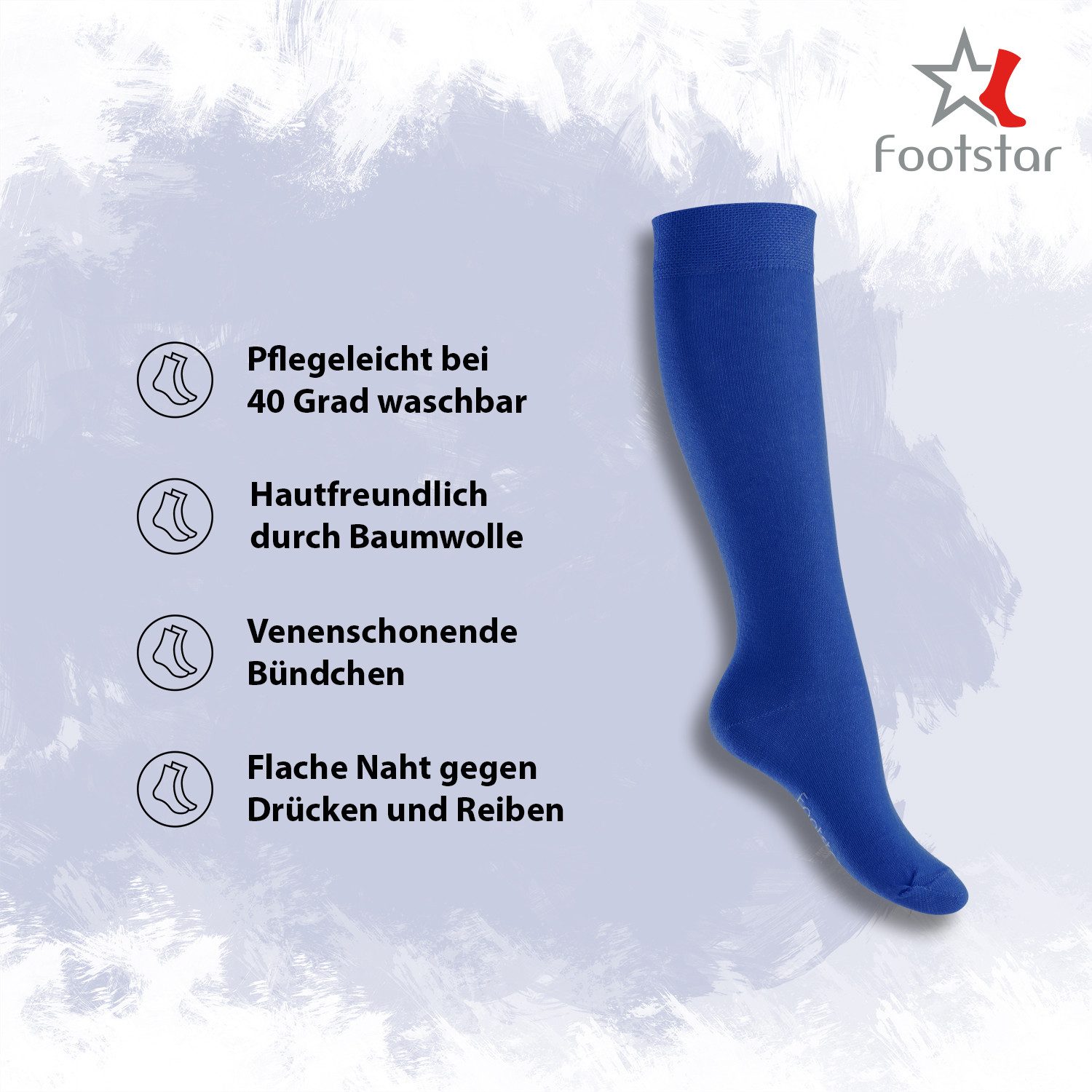 Footstar Langsocken EVERYDAY! 5 PAAR Damen & Herren Kniestrümpfe Lange Socken kniehoch – Bild 2 von 3
