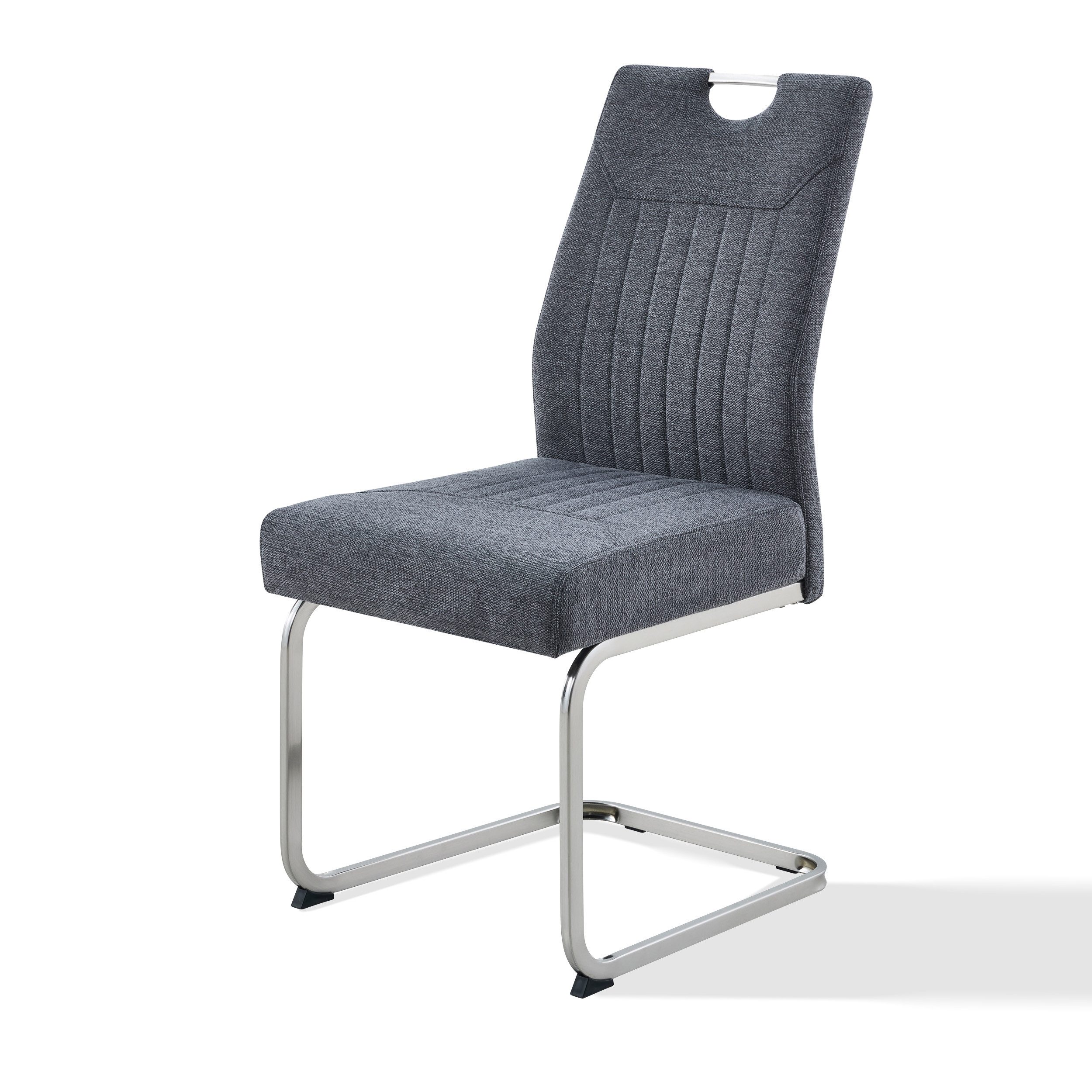 KHG Esszimmerstuhl Küchenstuhl Mikrofaser Anthrazit-Silber, mit Taschenfederkern (Indoor-Stuhl DIN EN 12520 geprüft), Freischwingendes Metallgestell Silber, bis 140 kg belastbar
