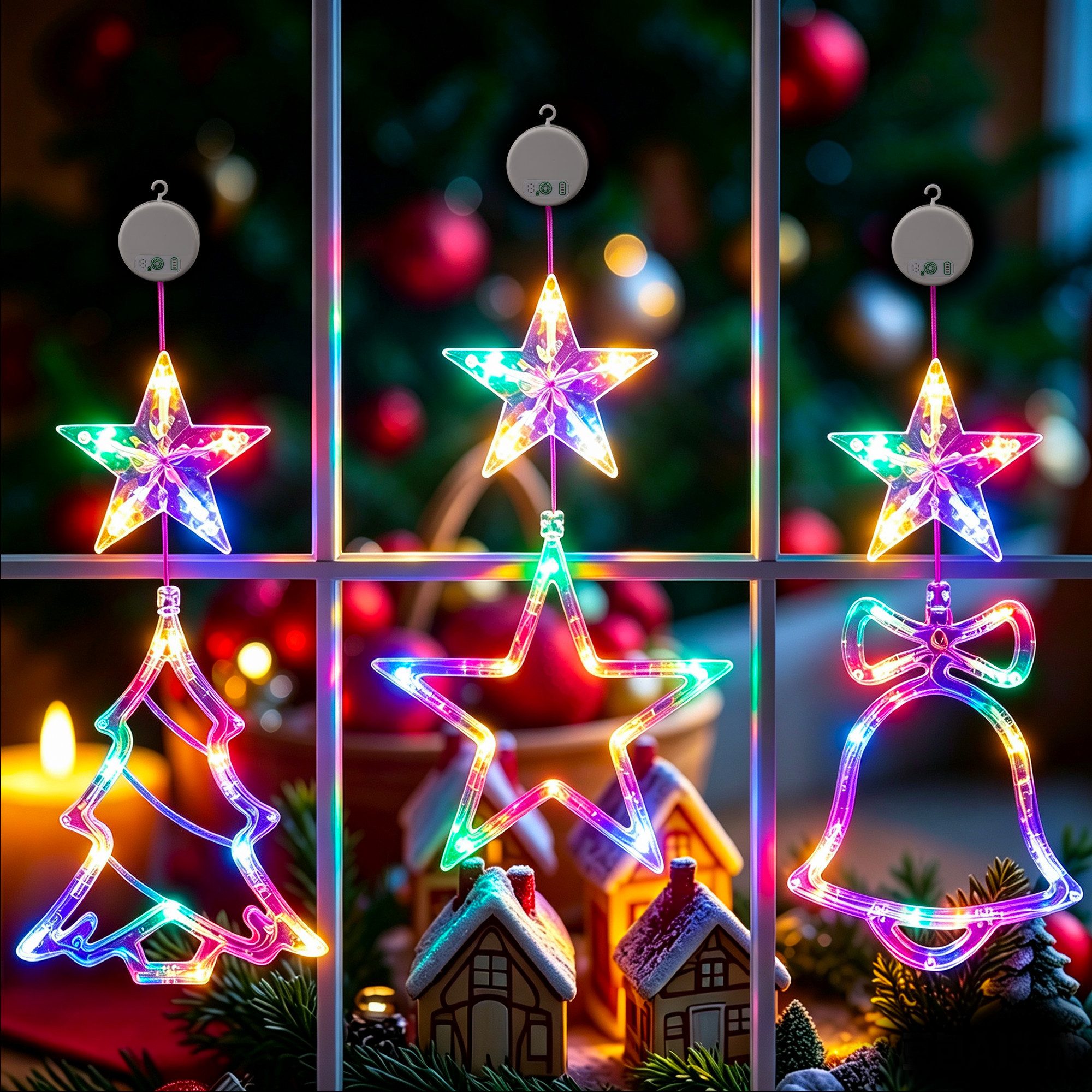 skelo LED Stern LED Weihnachtsstern Fensterlicht Wiederaufladbar, 3 Set, Weihnachtsbeleuchtung, LED fest integriert, RGB, LED Weihnachtsdeko Fenster mit Timer, RGB Lichterkette Sterne