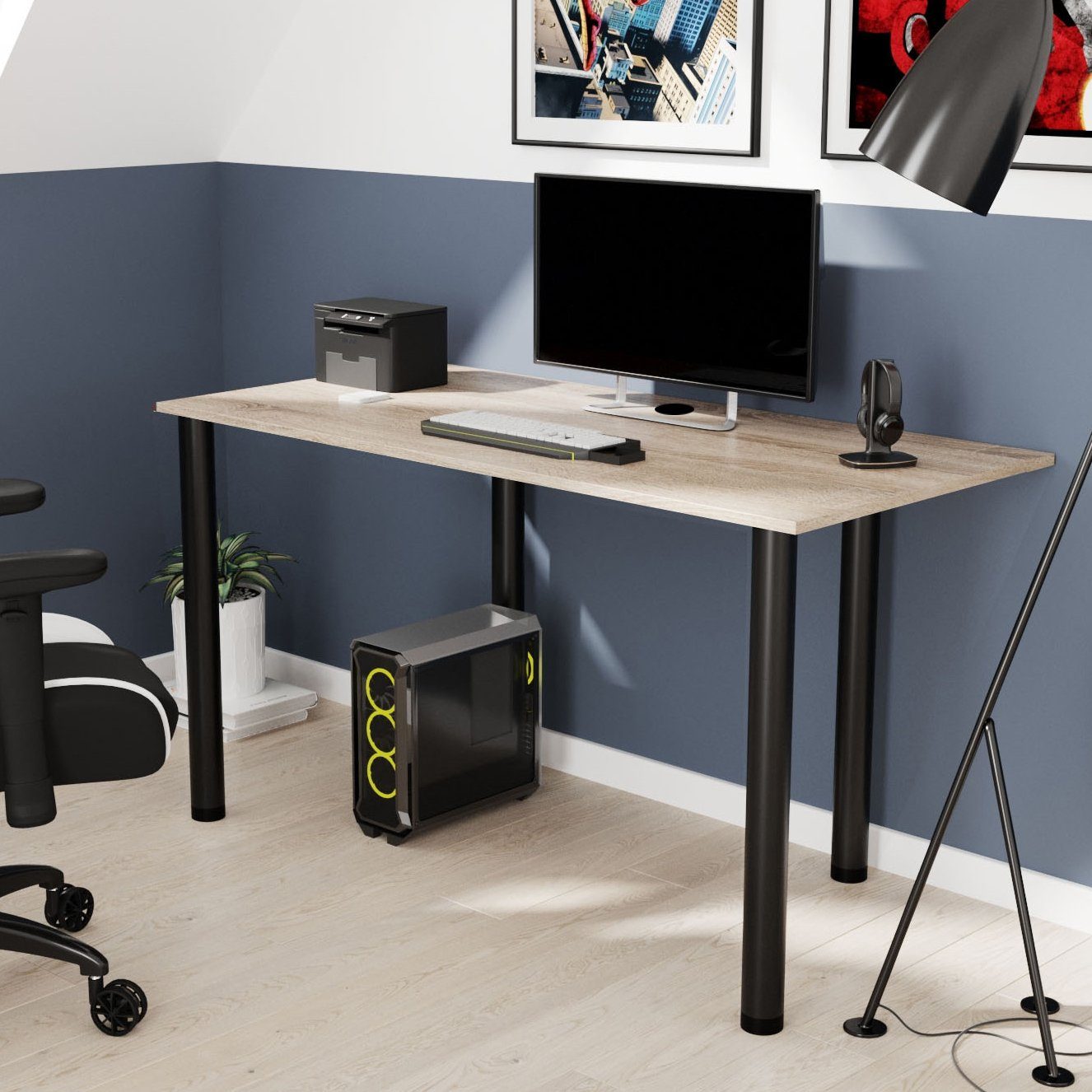 AKKE Schreibtisch, Schreibtisch mit schwarze Beinen 2mm PVC Kantenumleimung Trüffel