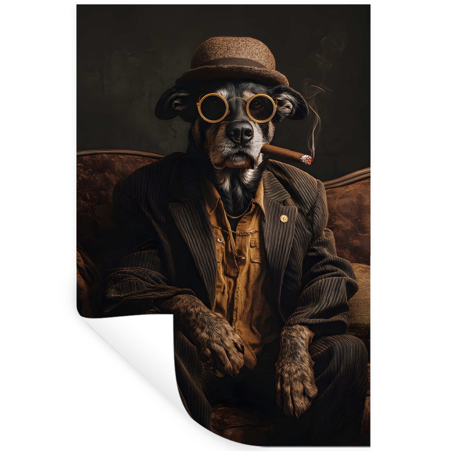 MuchoWow Wandsticker Hund - Zigarre - Hut - Anzug (1 St), Wandaufkleber, Se günstig online kaufen