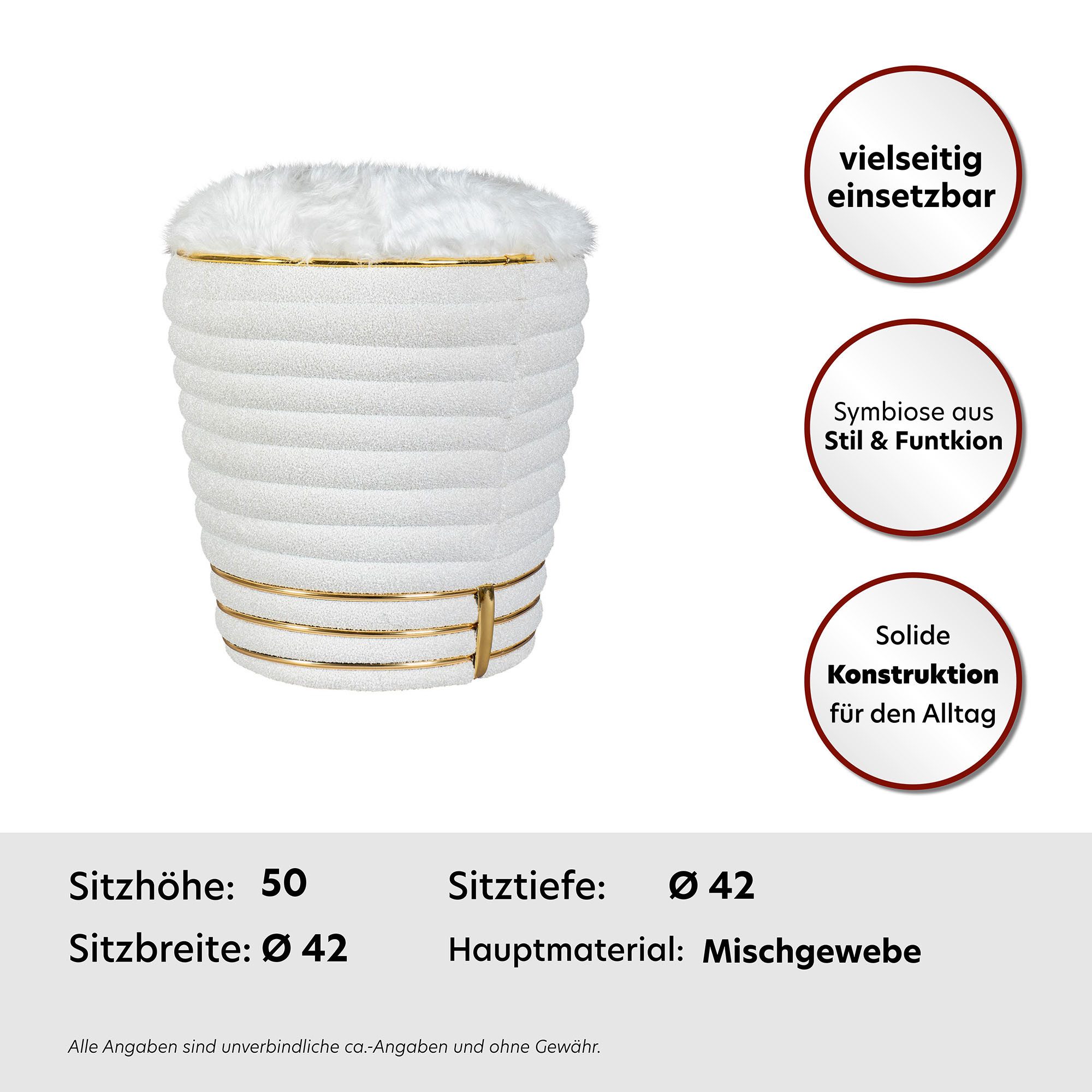 Kayoom Sitzhocker Hocker Doric, trendiger Look, ästhetische Farbgebung, schöne Steppung (1 St), komfortabel, hochqualitativ, pflegeleicht, hochwertige Materialien