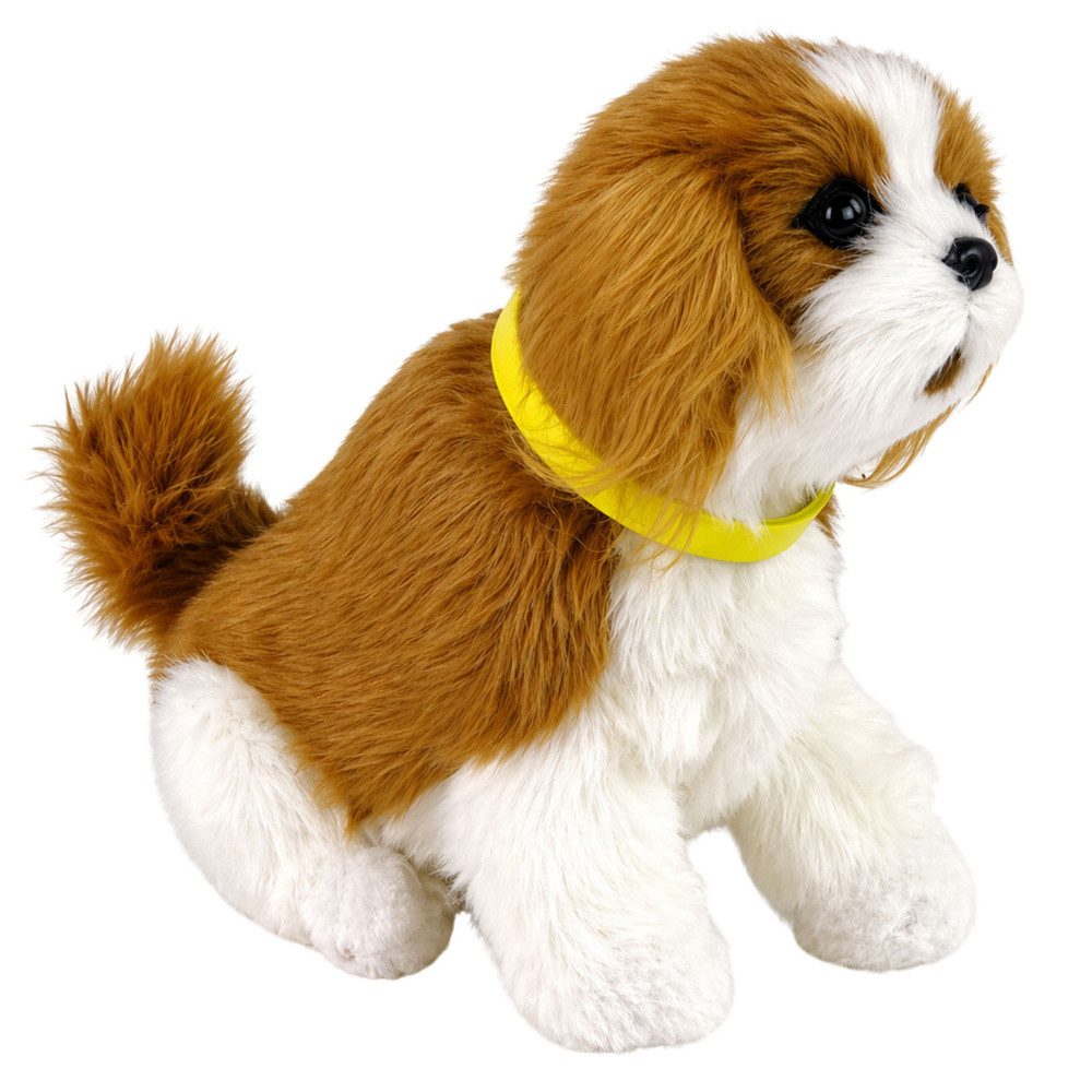 LEAN TOYS Kuscheltier Schmusehund Plüschwelpe Spielgefährte (Spar-Set, 1-St., 19 x 17 x 13 cm weich), interaktiv, bellt, bewegt Kopf & Schwanz, weiches Fell