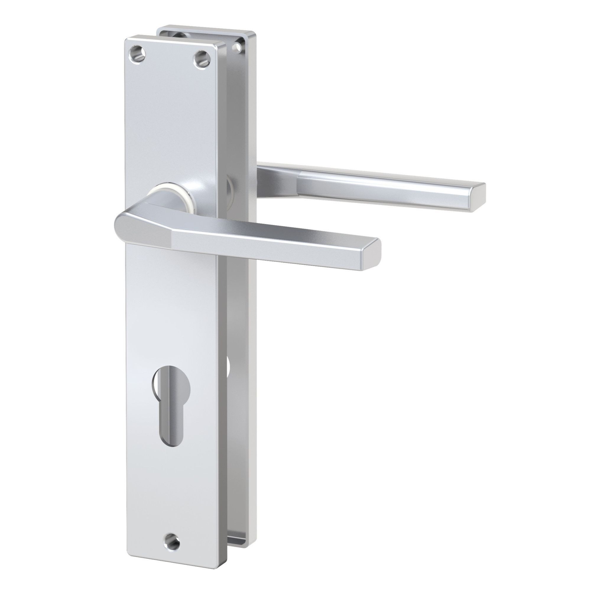 BASI Türbeschlag Langschild-Garnitur 72/8 mm, Türstärken 38-45 mm (Packung), PZ Profilzylinder-Lochung, Türbeschlag aus Aluminium, Farbe Alu F1
