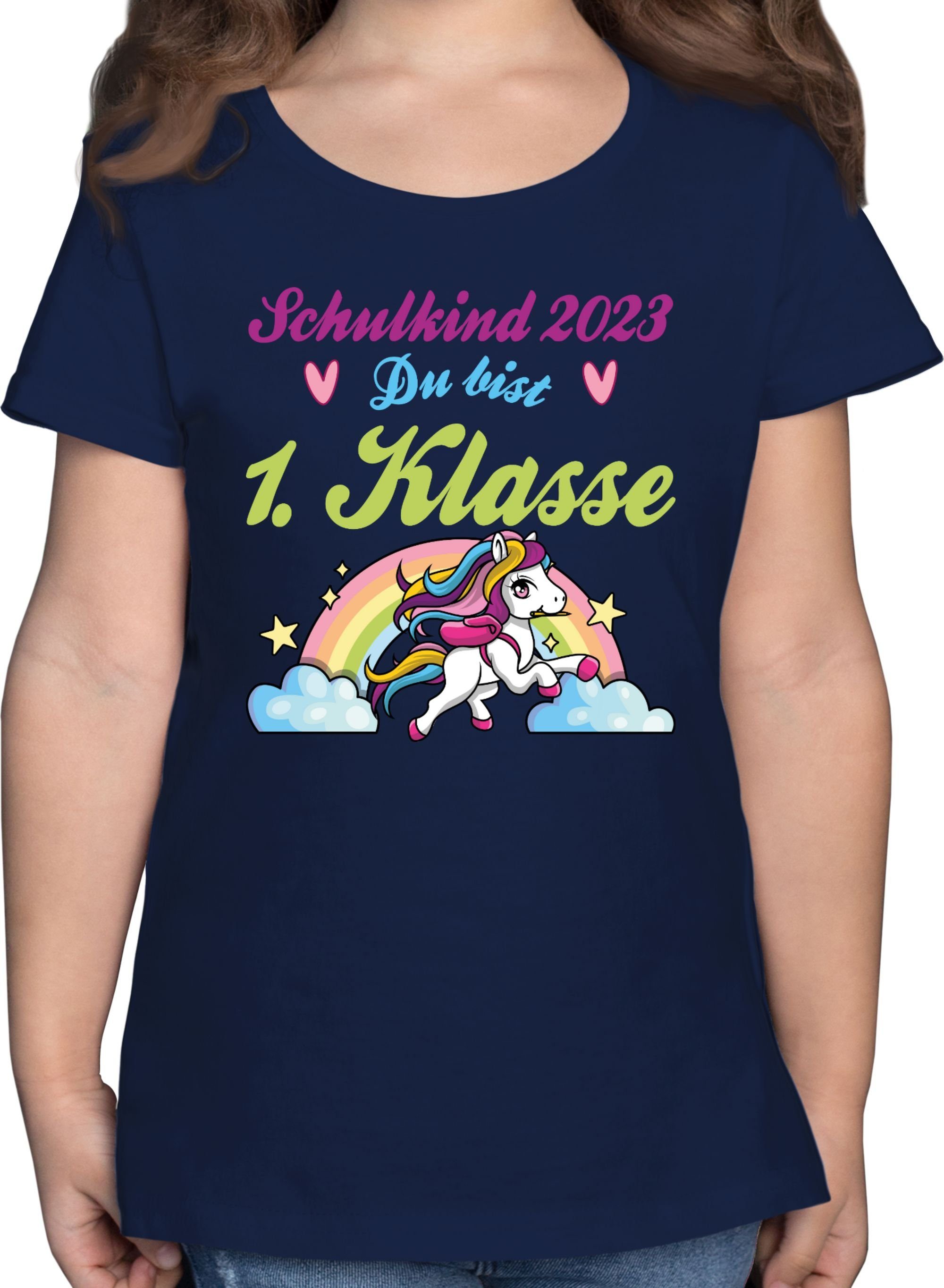 Shirtracer T-Shirt Klasse Regenbogen bist 1. 2 - Einschulung und Pferd Navy Schulkind 2023 Blau Mädchen du