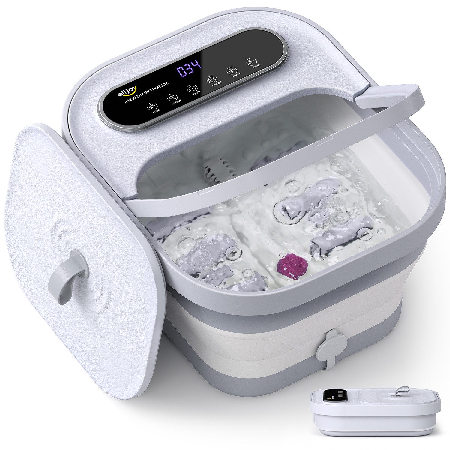 Fußmassagegerät mit Heizfunktion (35-48°C), Sauerstoffblasen, 6 Massagerollen