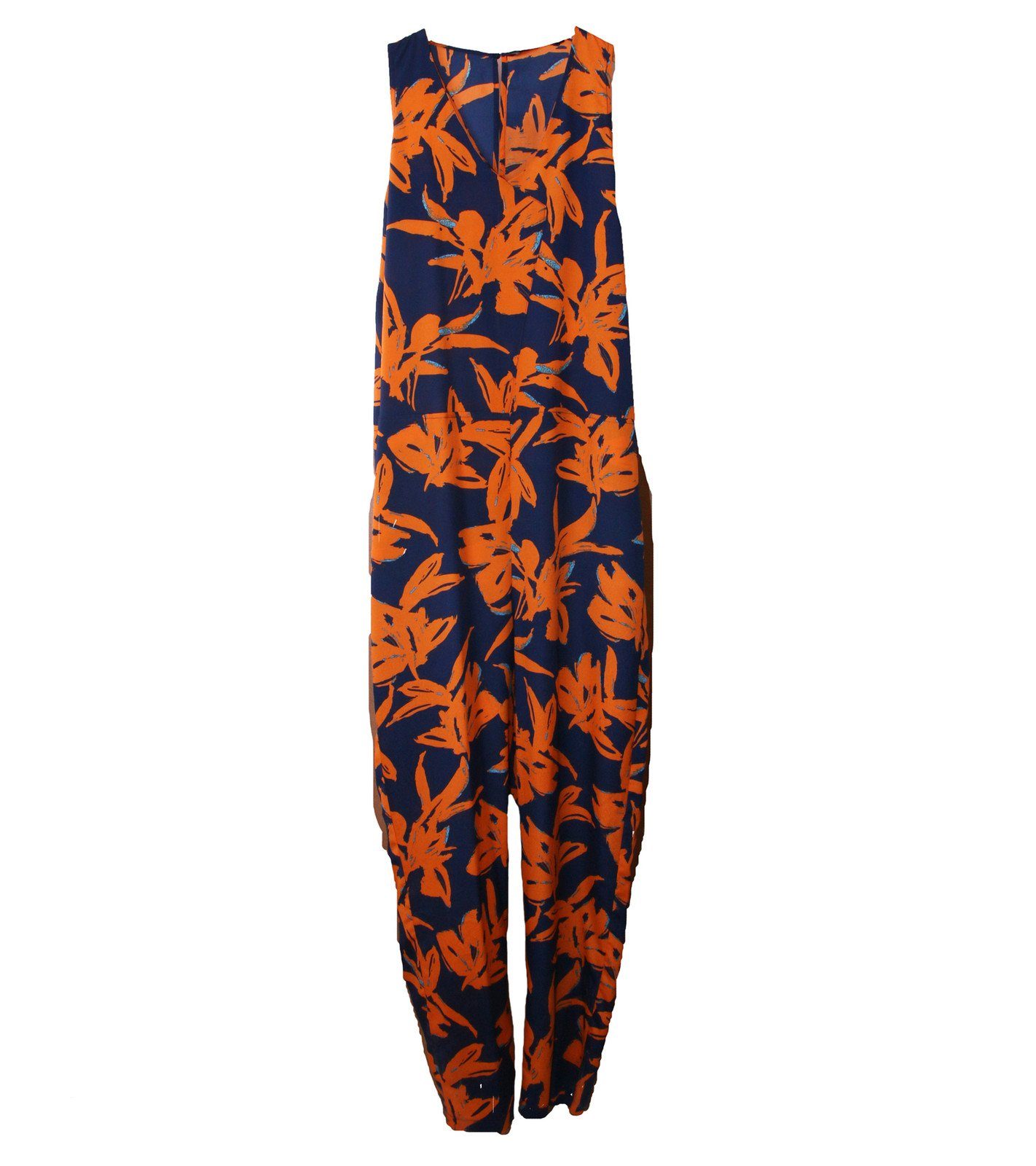 ANONYME Jumpsuit »ANONYME Barbara Jumpsuit dünner Damen Einteiler mit  abstraktem Allover-Print Overall Haus-Anzug Orange-Blau« online kaufen |  OTTO
