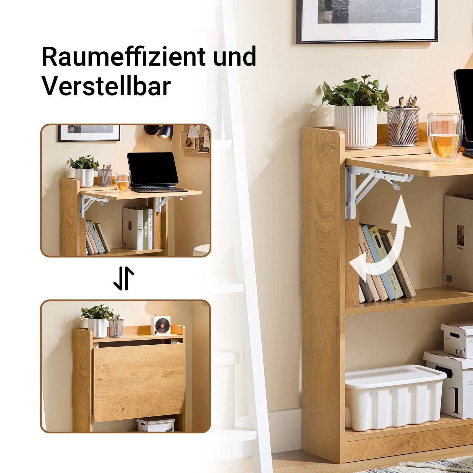 SoBuy Regal-Schreibtisch FWT92, Klapptisch Schreibtisch klein mit Regal, Gaming Tisch, Nähtisch, Computertisch klein, Küchentisch Laptoptisch für Home Office, Klappbar