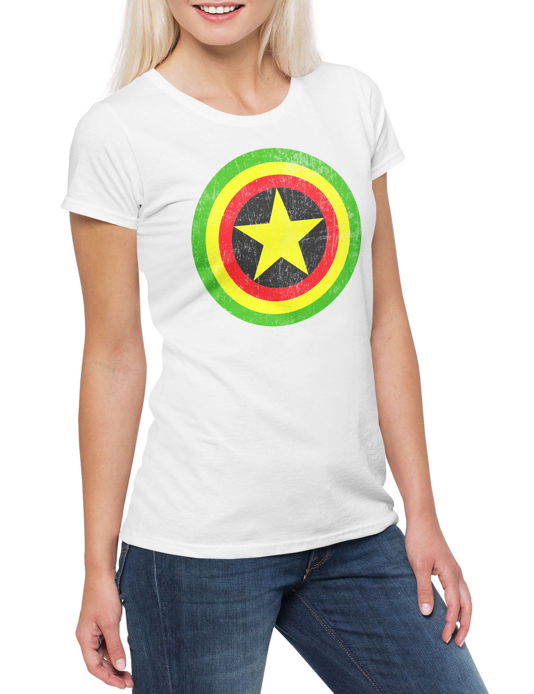 Print-Shirt Captain Zion Damen T-Shirt America Fun Crossover Comic Schild Jah