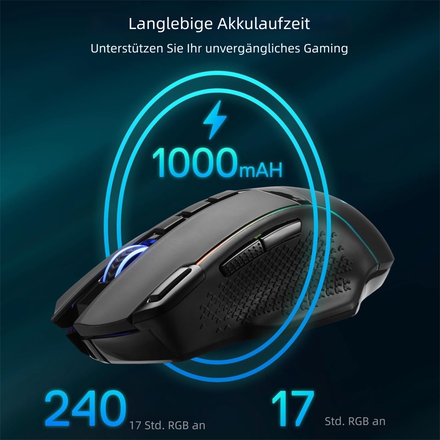 Redragon M991 Maus, RGB, 2,4 GHz/Bluetooth/kabelgebunden Gaming-Maus (Bluetooth, Funk (2,4 GHz), kabelgebunden (USB), 1000Hz Abfragerate, bis 26000 DPI, 9 programmierbare Tasten)