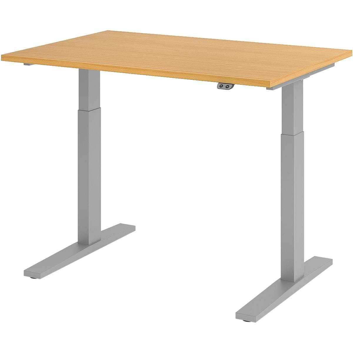 Schreibtisch Gestell bis höhenverstellbar silberfarben 120 Desk, cm, Buche HAMMERBACHER elektrisch Upper
