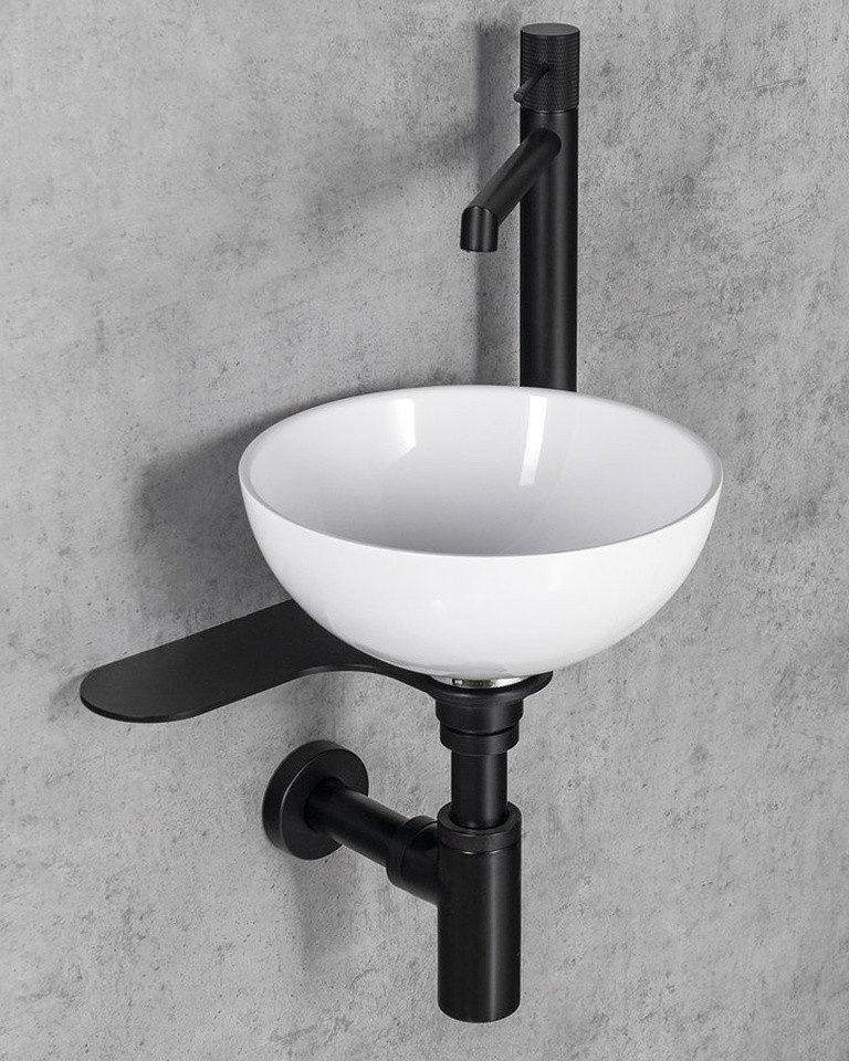 Sapho Waschtisch TETRIS Waschbecken mit Halterung für rechte Standarmatur, Schwarz matt, Sapho-TZ427-01-SET