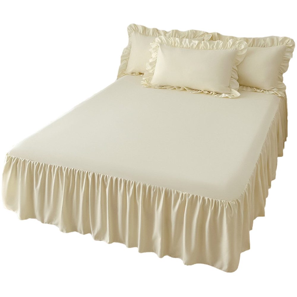 Diwzbyn Bettwäsche Bettrock mit Rüschen, Elastische Bettumrandung 43 cm Höhe, 1 teilig, für Boxspringbett, Elastikband Bettrock, Pflegeleichter Bettsockel